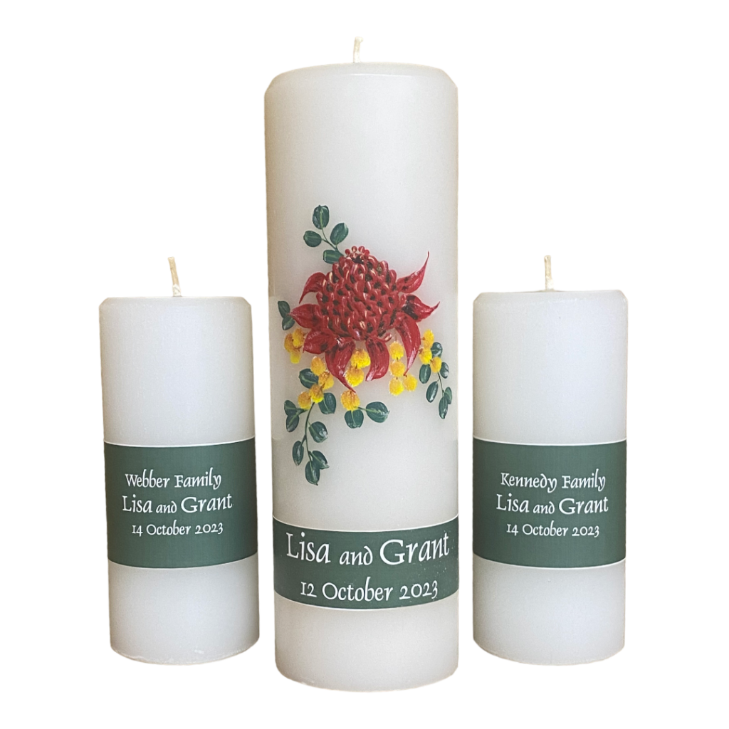 Waratah Wedding Candles – Green Band – Jamberoo Abbey